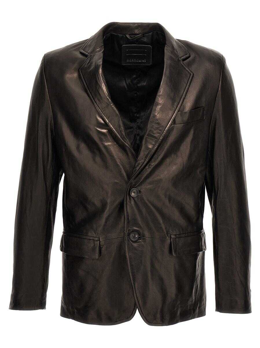 Giorgio Brato GIORGIO BRATO Single-breasted leather blazer BLACK b-mall.ro
