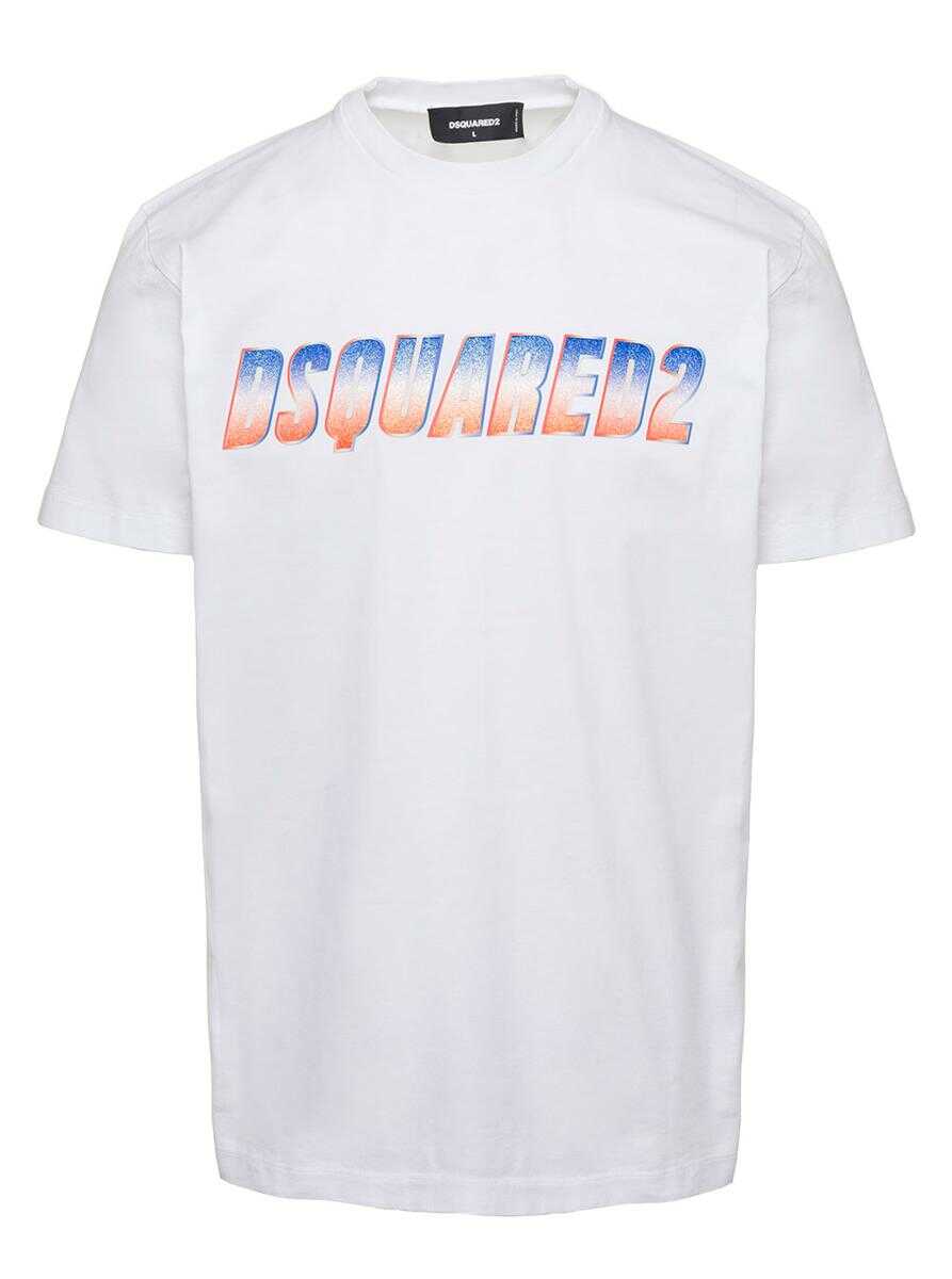 DSQUARED2 White Crewneck T-Shirt with Front Logo Print in Cotton Man WHITE