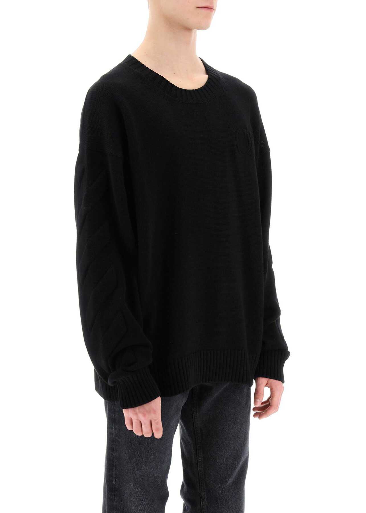Off-White Sweater With Embossed Diagonal Motif BLACK BLACK
