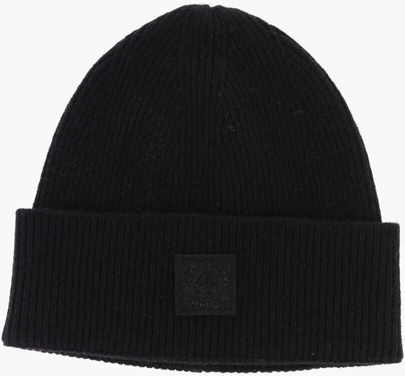 Moose Knuckles Ribbed Merino Wool Beanie With Logo Patch Black
