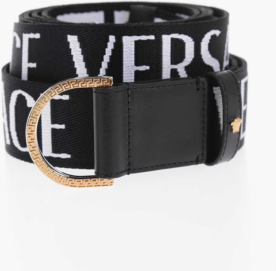 Versace All Over Logo Belt With Leather Trim 40Mm Black