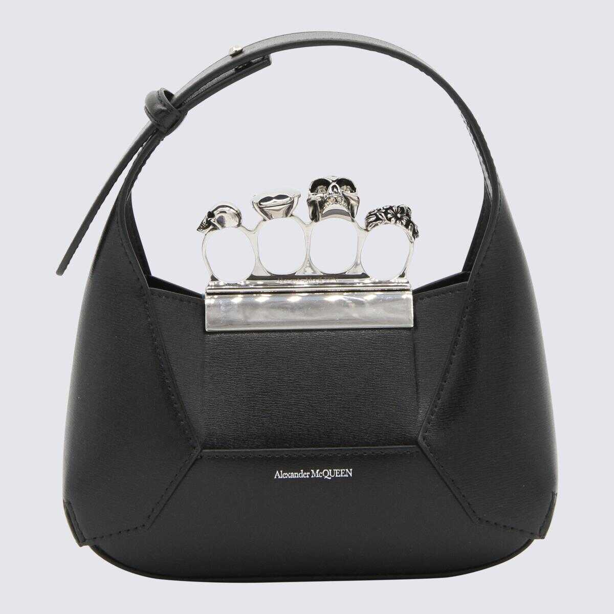 Alexander McQueen ALEXANDER MCQUEEN BLACK LEATHER JEWELLED HOBO MINI BAG BLACK