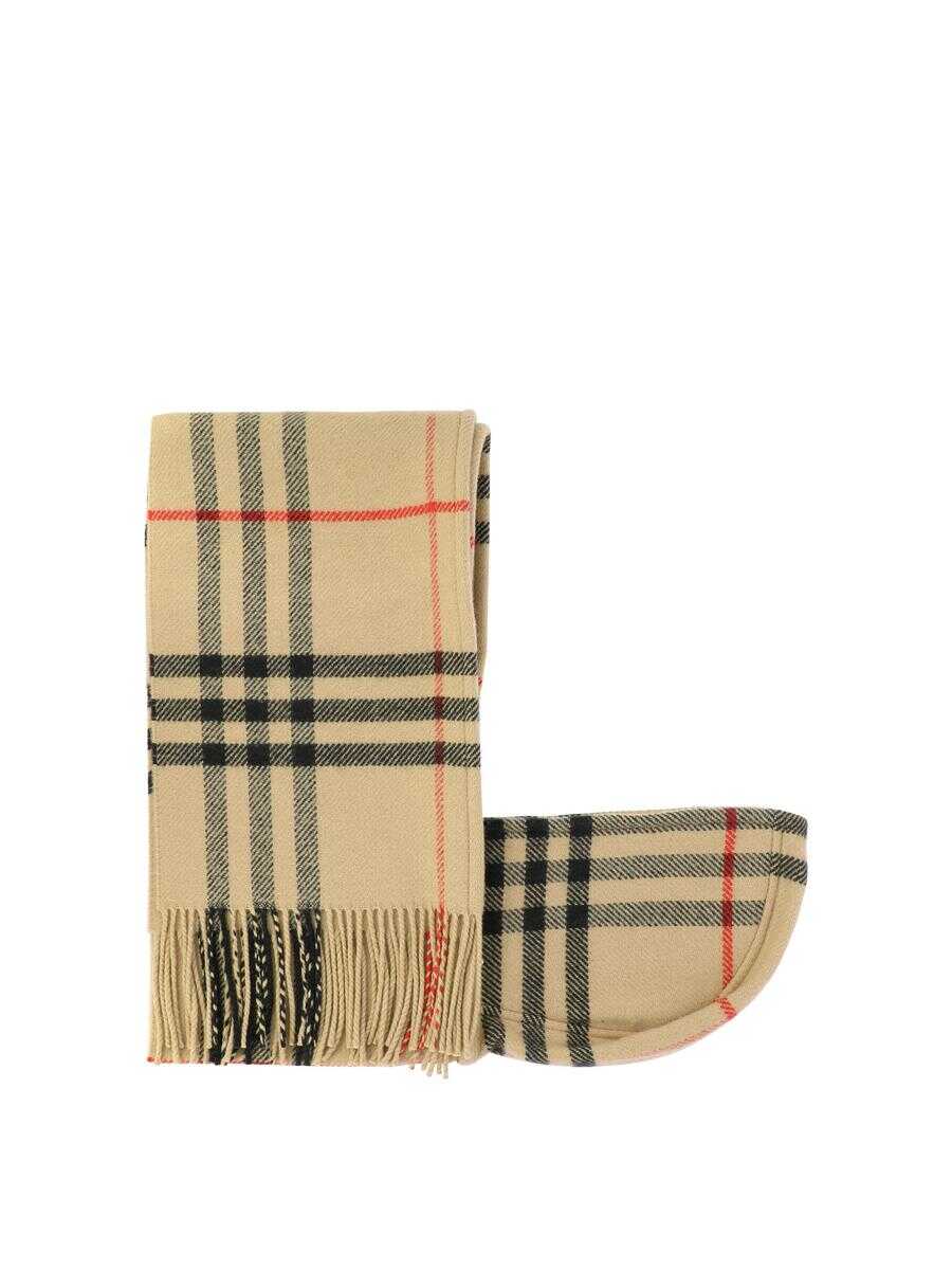 Burberry BURBERRY Check wool cashmere hooded scarf BEIGE