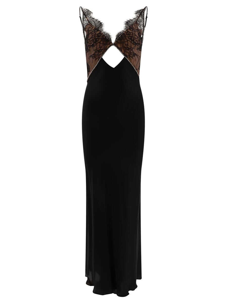 Self-Portrait SELF-PORTRAIT Satin and lace maxi dress BLACK