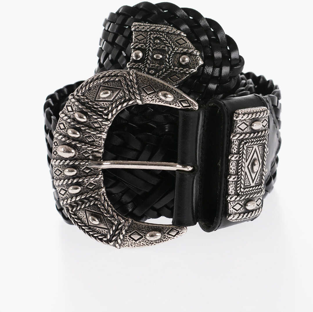 ETRO Braided Leather Maxi Belt With Engraved 60Mm Black