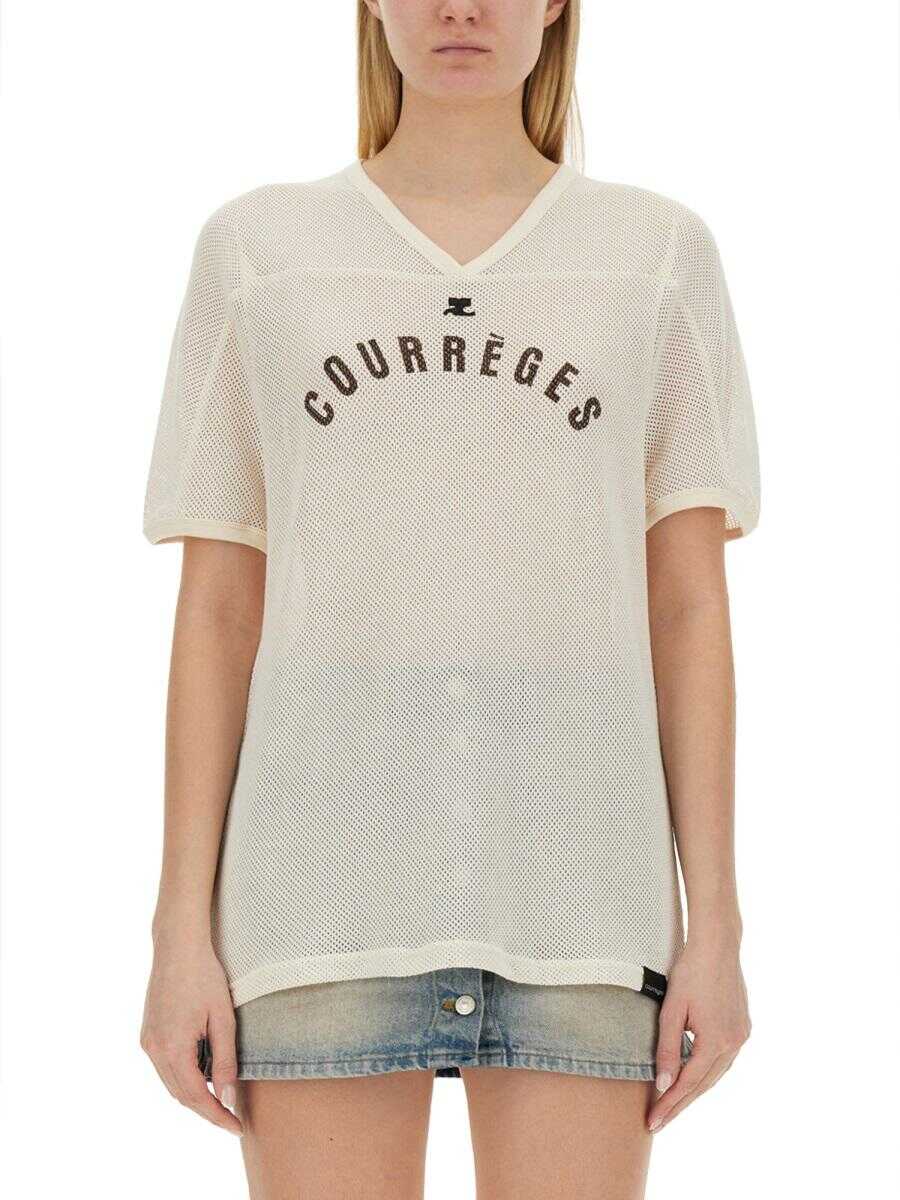 COURRÈGES COURRÈGES T-SHIRT WITH LOGO IVORY