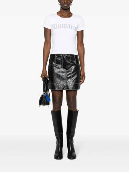 Tricouri Blumarine Blumarine Logo Ribbed Cotton Cropped T-Shirt WHITE Femei (BM 12643304) 2