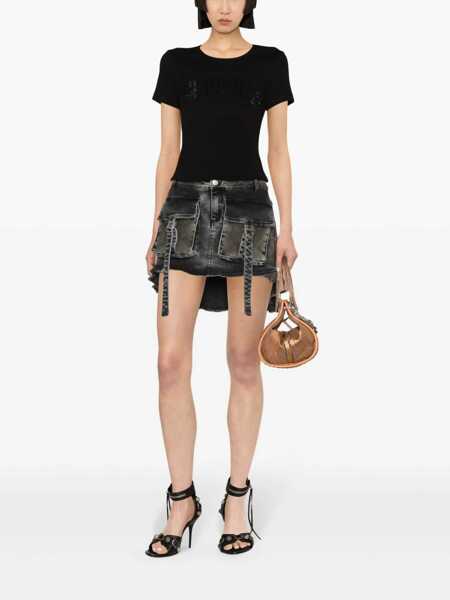 Tricouri Blumarine Blumarine Logo Ribbed Cotton Cropped T-Shirt Black Femei (BM 12643307) 2
