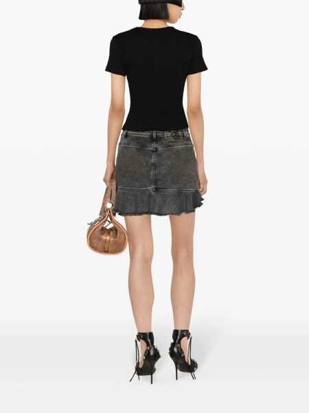 Tricouri Blumarine Blumarine Logo Ribbed Cotton Cropped T-Shirt Black Femei (BM 12643307) 4