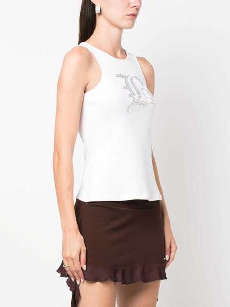 Topuri Blumarine Blumarine Logo Ribbed Cotton Tank Top WHITE Femei (BM 12643310) 3