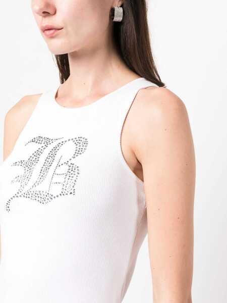 Topuri Blumarine Blumarine Logo Ribbed Cotton Tank Top WHITE Femei (BM 12643310) 5