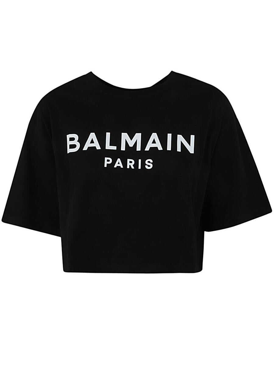 Balmain BALMAIN PRINTED CROPPED T-SHIRT CLOTHING BLACK