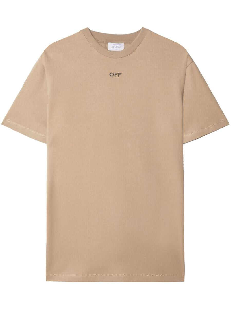 Off-White OFF-WHITE logo-embroidered cotton T-shirt BEIGE BLACK