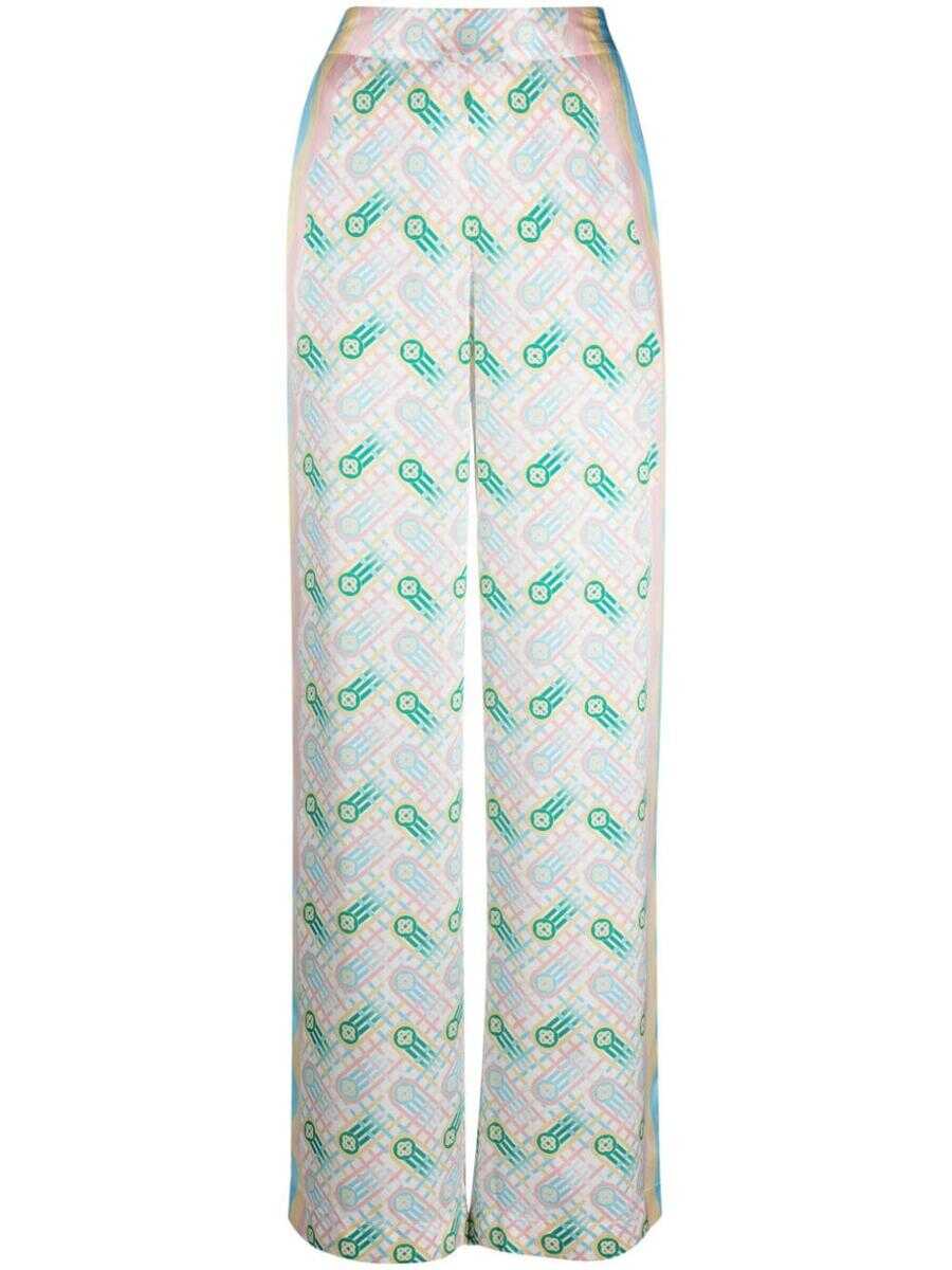 Casablanca CASABLANCA Printed silk straight leg trousers WHITE