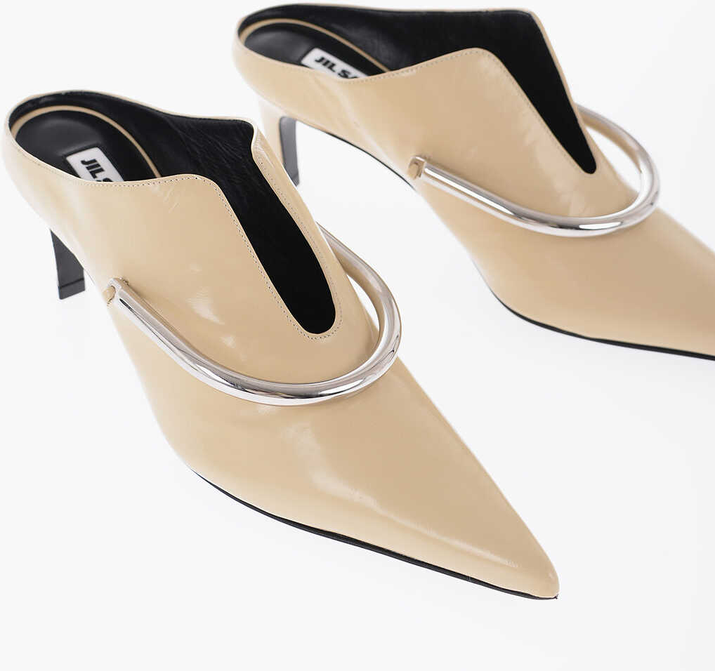 Jil Sander Pointed Patent Leather Mules Heel 6 Cm Beige