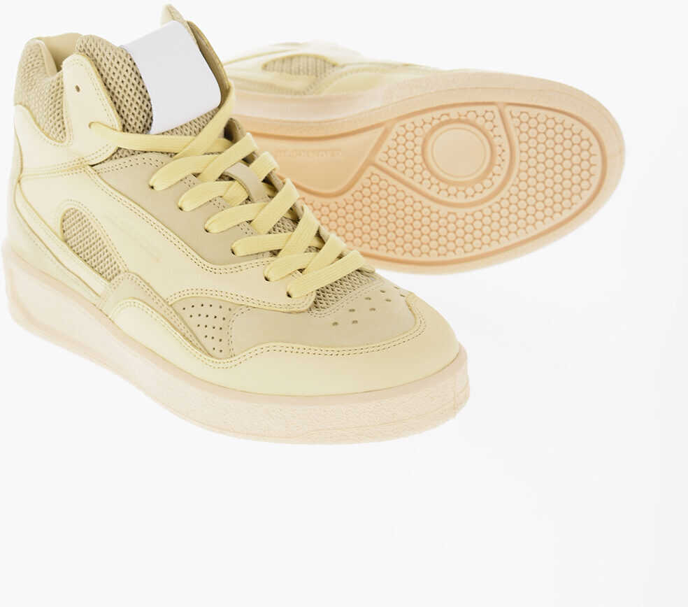 Jil Sander Leather Basket High-Top Sneakers With Rubber Sole Yellow