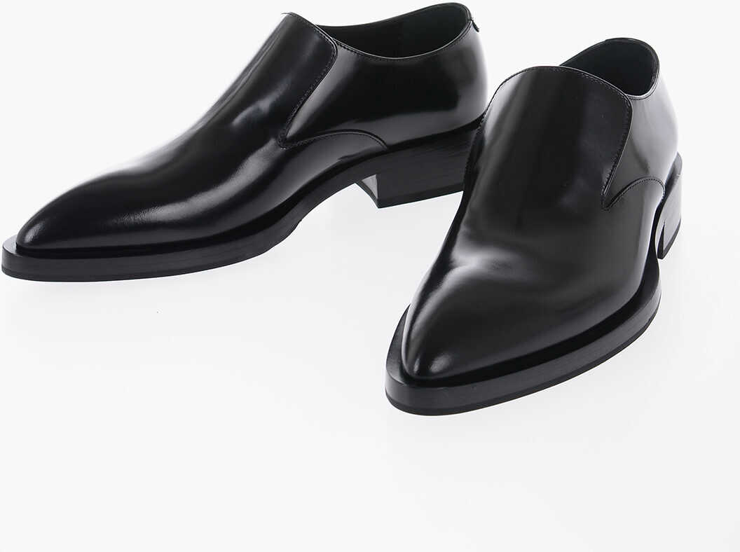 Jil Sander Leather Pointed Loafers With Rubber Sole Black