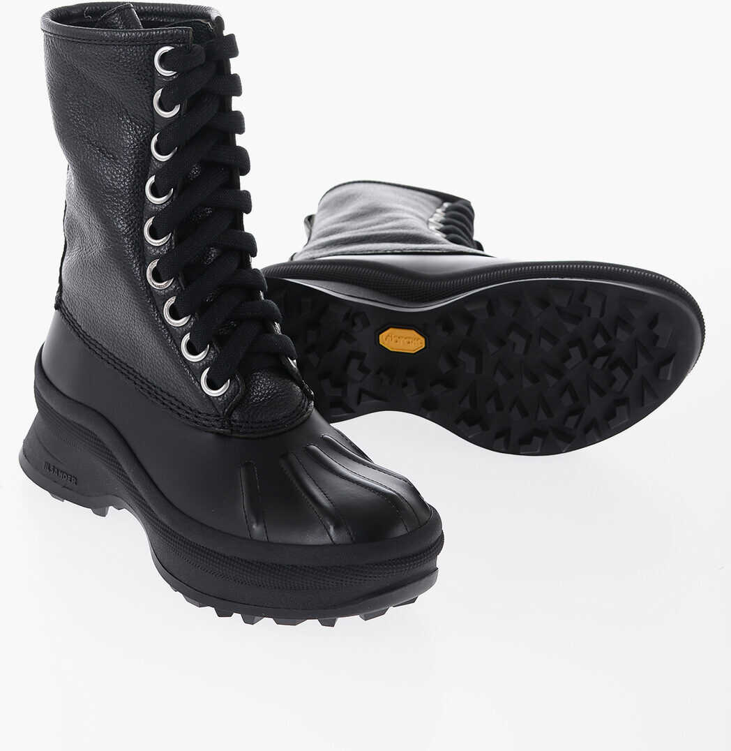 Jil Sander Leather Combat Boots With Vibram Sole Black