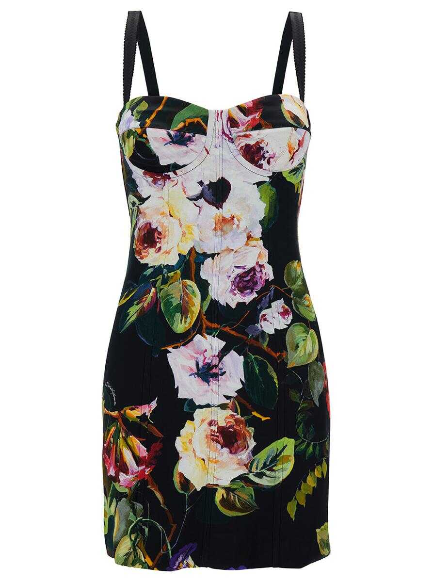 Dolce & Gabbana Mini Multicolor Bustier Dress with Rose Garden Print in Viscose Woman MULTICOLOR