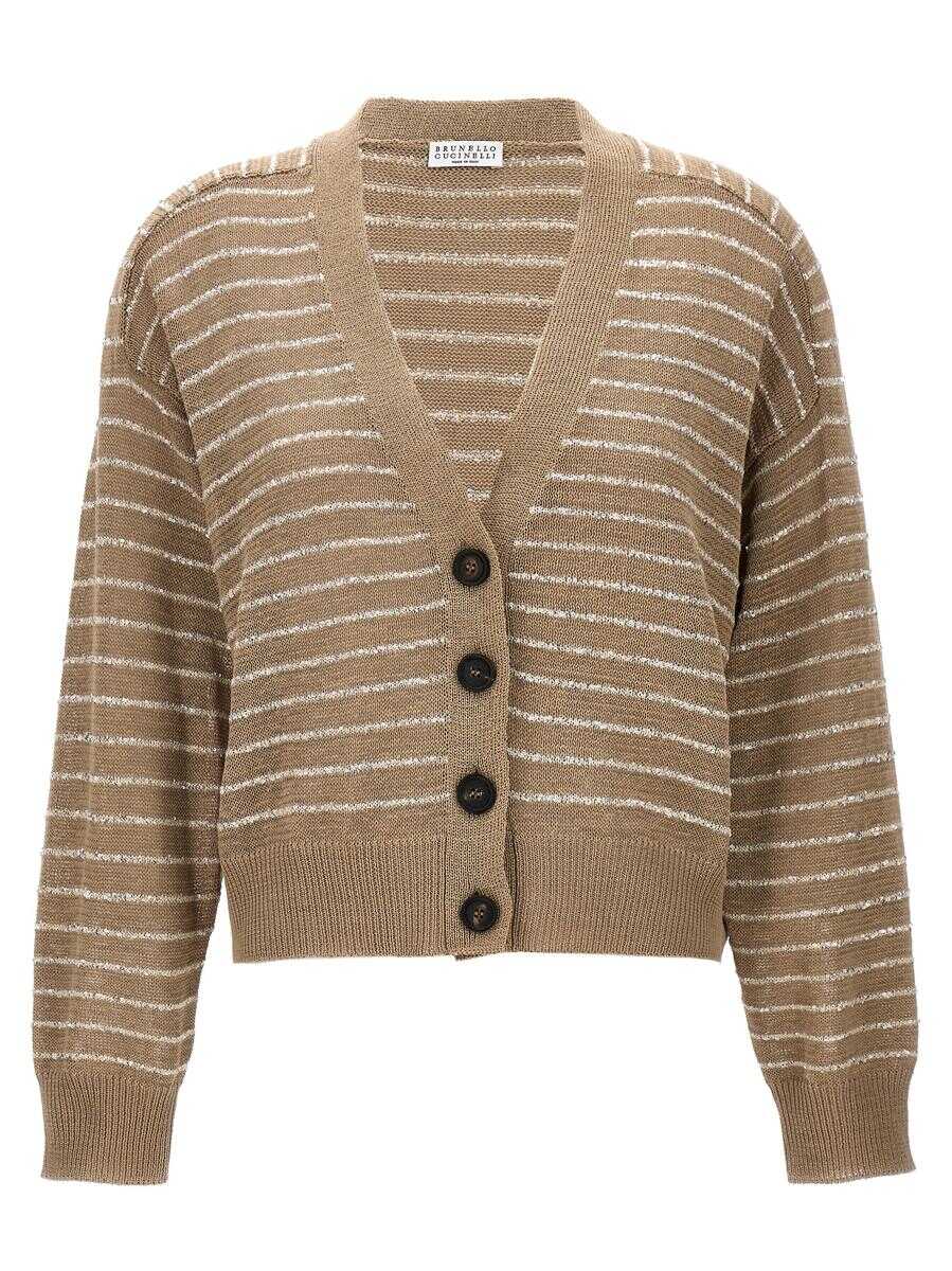 Brunello Cucinelli BRUNELLO CUCINELLI Sequin striped cardigan BEIGE