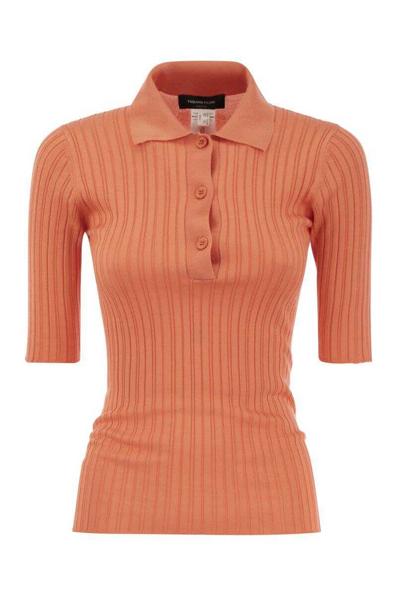 Fabiana Filippi FABIANA FILIPPI Silk and cotton blend polo shirt ORANGE