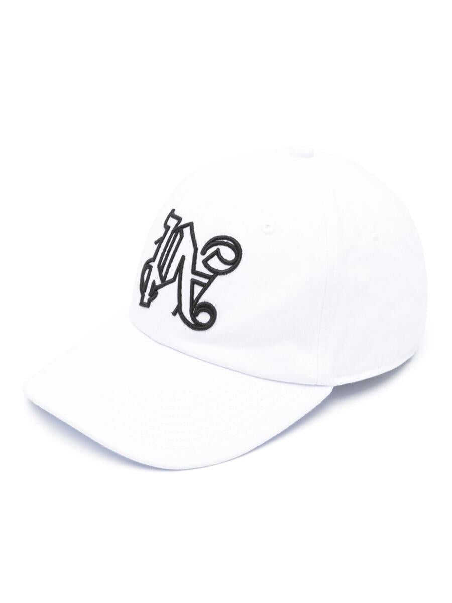 Palm Angels PALM ANGELS monogram-embroidered cotton cap WHITE BLACK