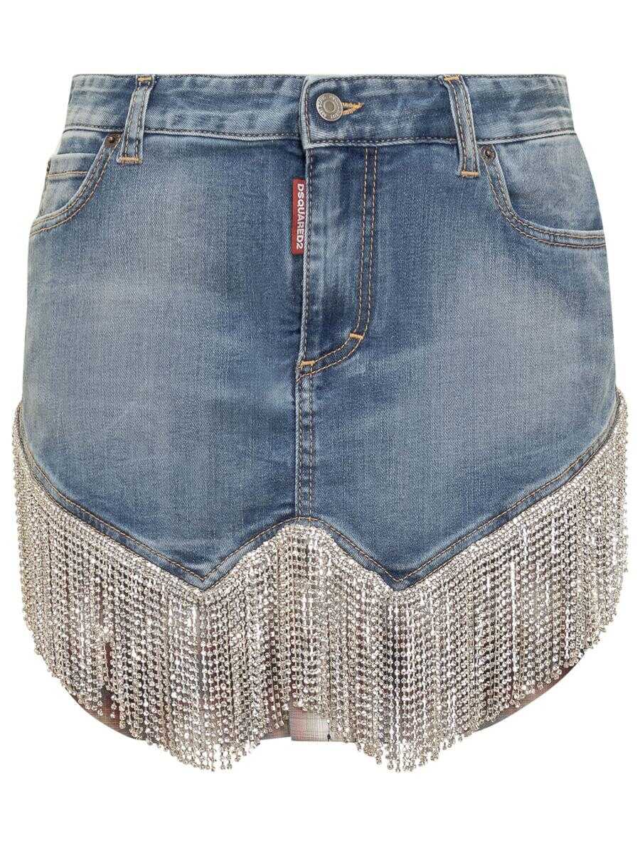 DSQUARED2 DSQUARED2 Skirt with Crystals Medium Proper Wash Denim BLUE