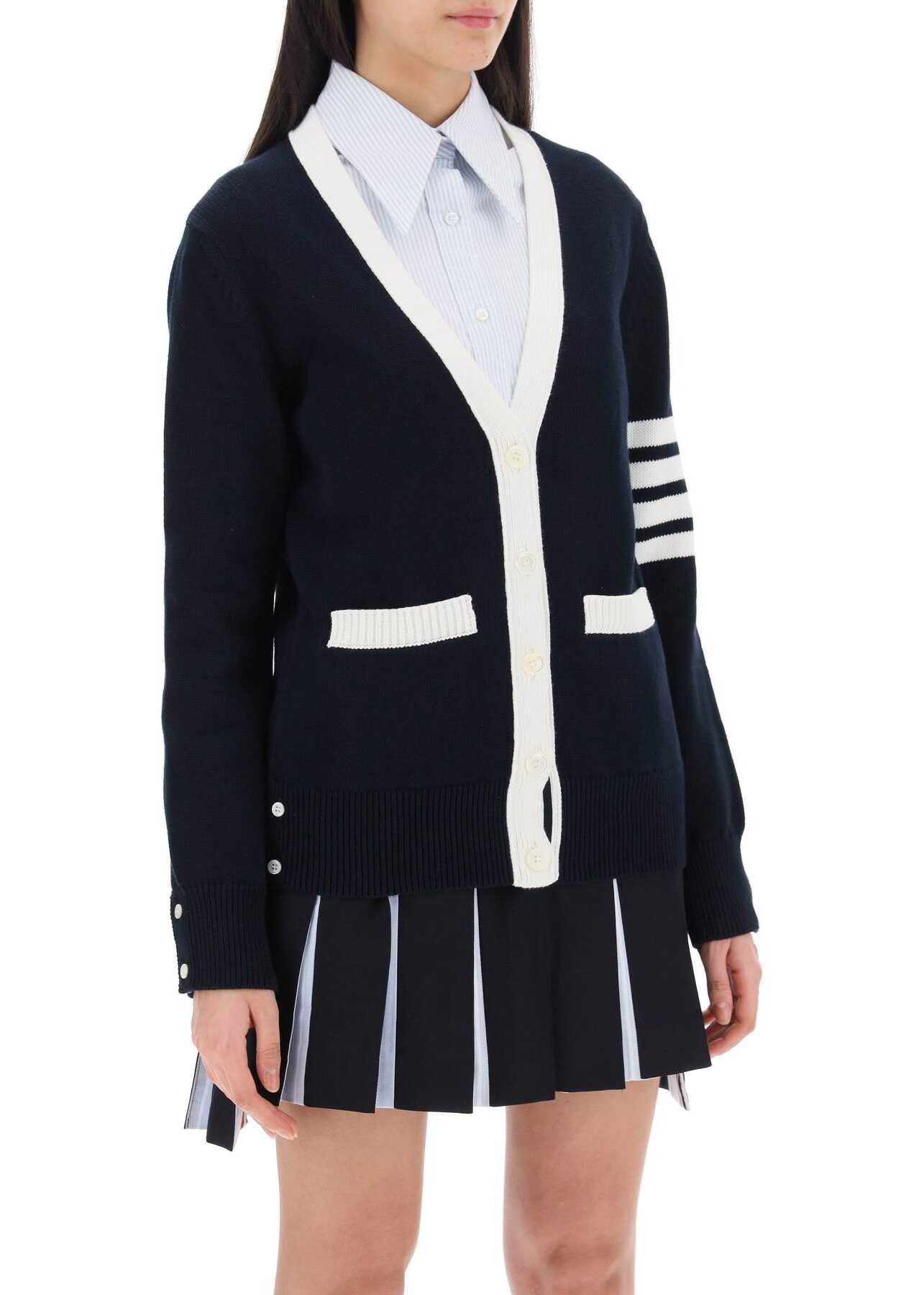 Thom Browne 4-Bar Cardigan With Hector Intarsia NAVY