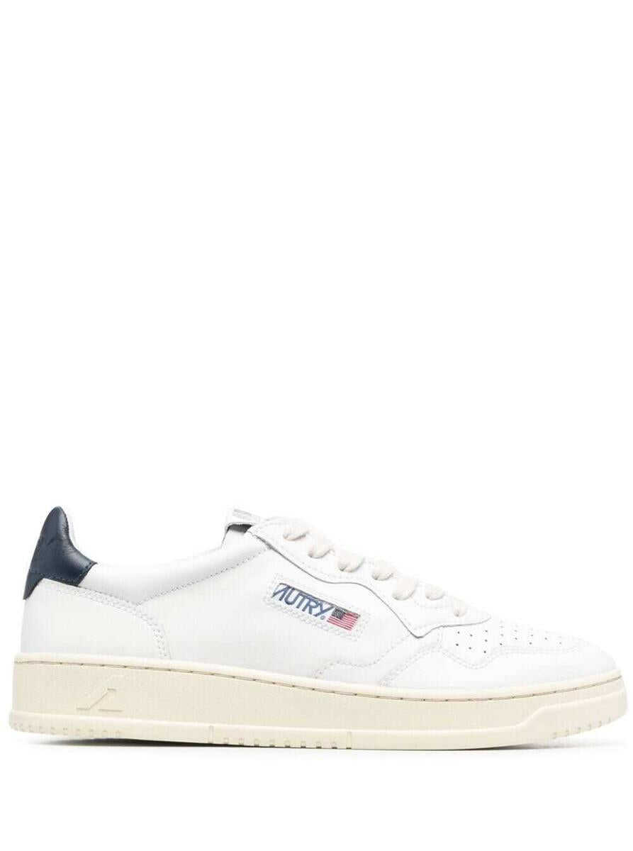 AUTRY \'Medalist Low\' White Sneakers with Navy Blue Heel Tab in Leather Man WHITE