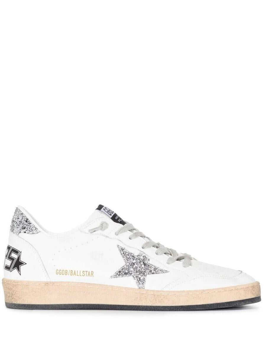 Golden Goose \'Ball Star\' White Sneakers and Glitter Star Detail in Leather Woman WHITE