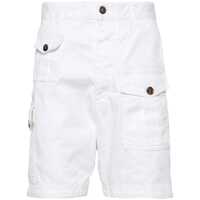 Pantaloni White Bermuda With Asymmetric Cargo Pockets And Belt Loops In Cotton Man Barbati