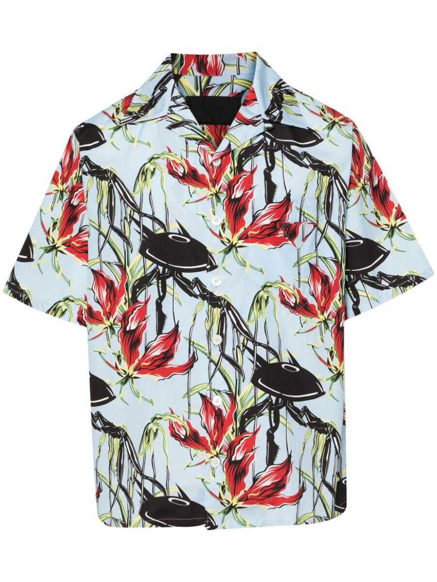 Prada PRADA floral-print cotton shirt CIELO+ROSSO