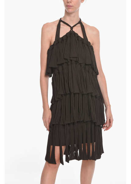 Rochii scurte Bottega Veneta Halter Neck Loops Silk Blend Dress Brown Femei (BM 12675638) 4