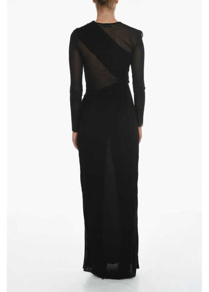 Rochii lungi Saint Laurent Asymmetric Draped Dress With Sheered Details Black Femei (BM 12675644) 2