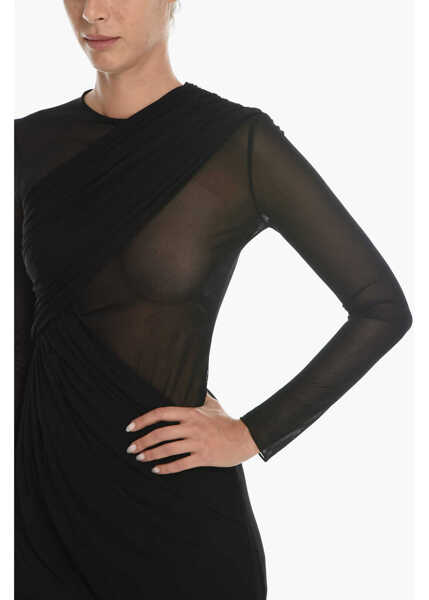 Rochii lungi Saint Laurent Asymmetric Draped Dress With Sheered Details Black Femei (BM 12675644) 3