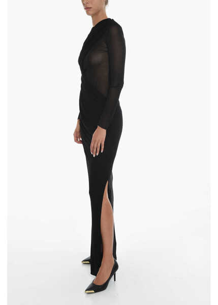 Rochii lungi Saint Laurent Asymmetric Draped Dress With Sheered Details Black Femei (BM 12675644) 4