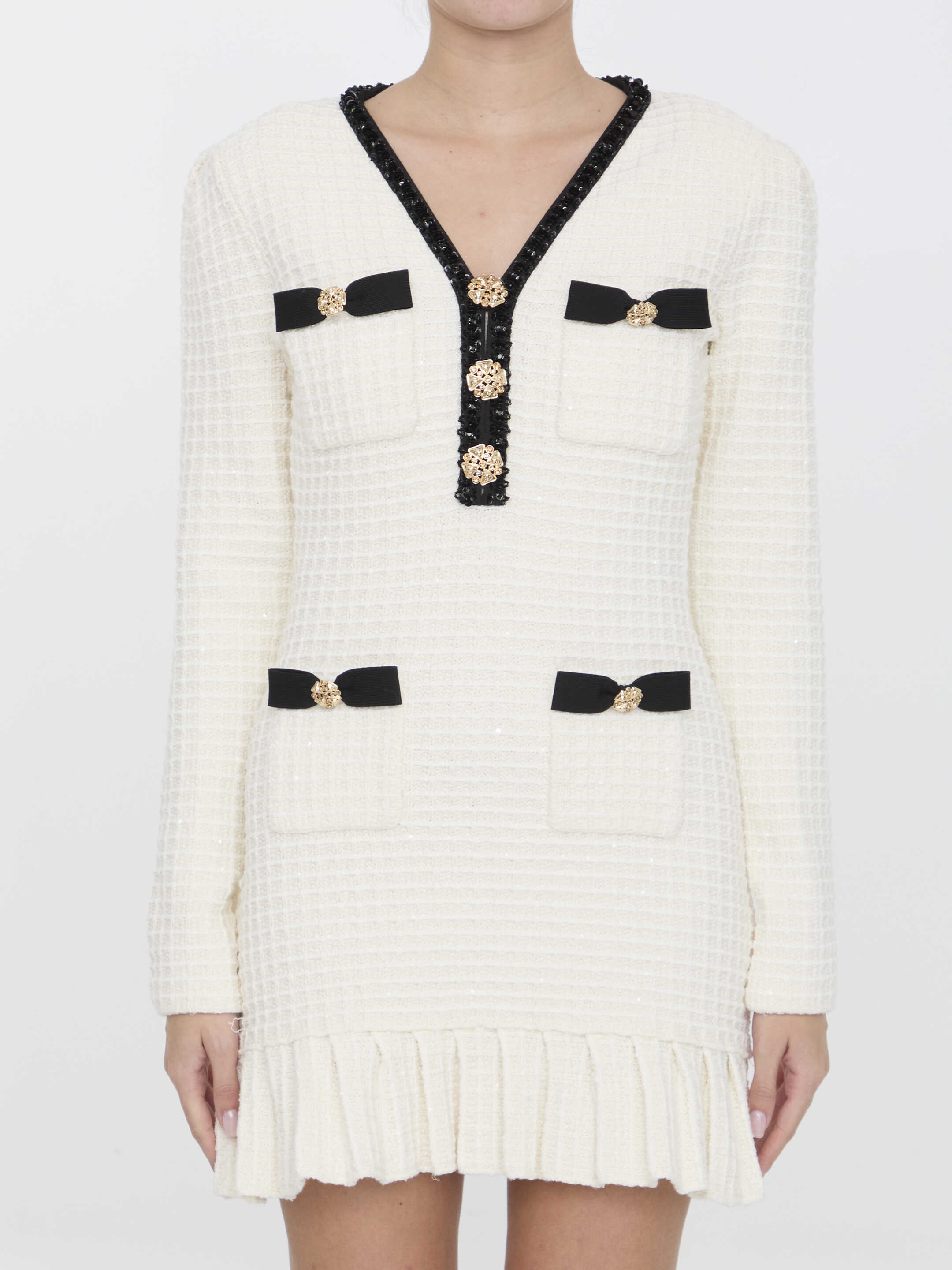 Self-Portrait Textured Knit Mini Dress IVORY