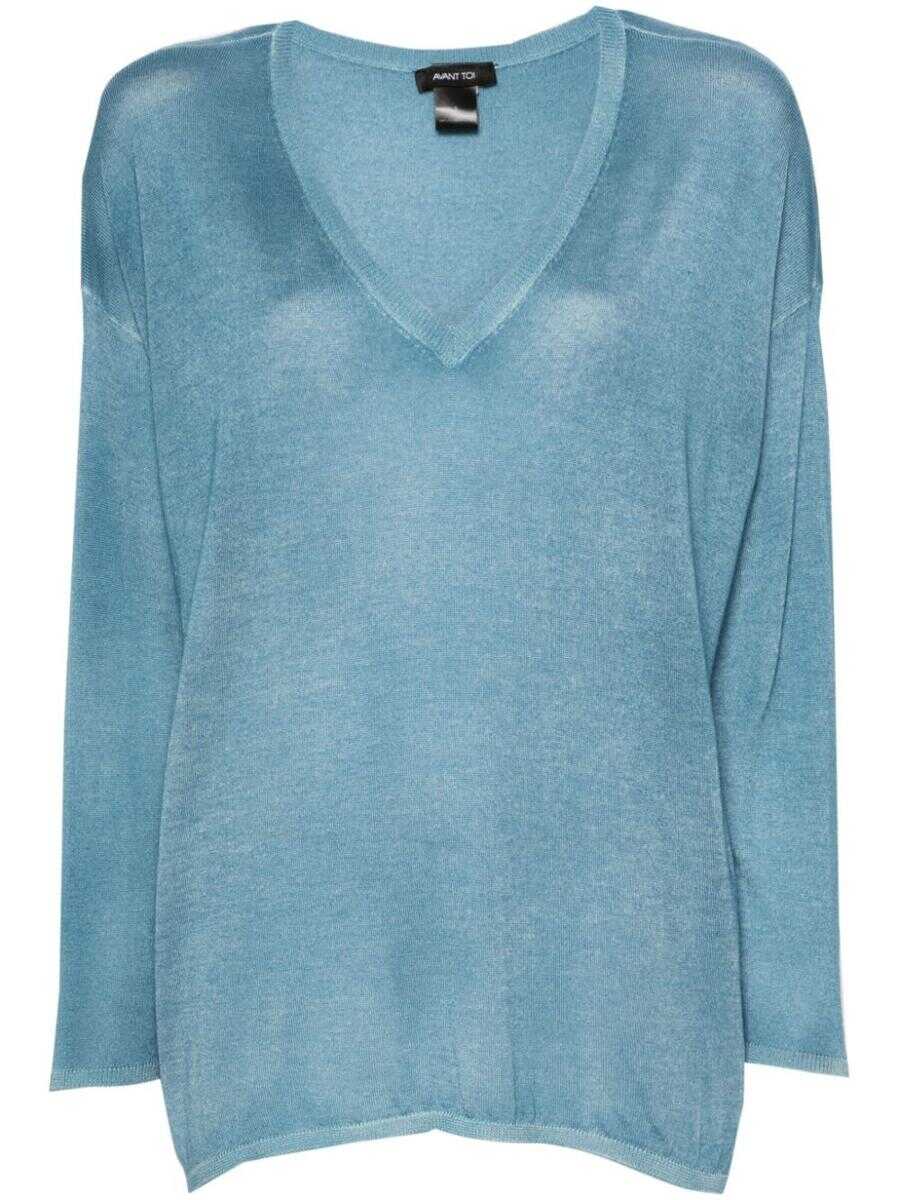 AVANT TOI AVANT TOI HAND PAINTED OVERSIZE V-NECK PULLOVER CLOTHING BLUE