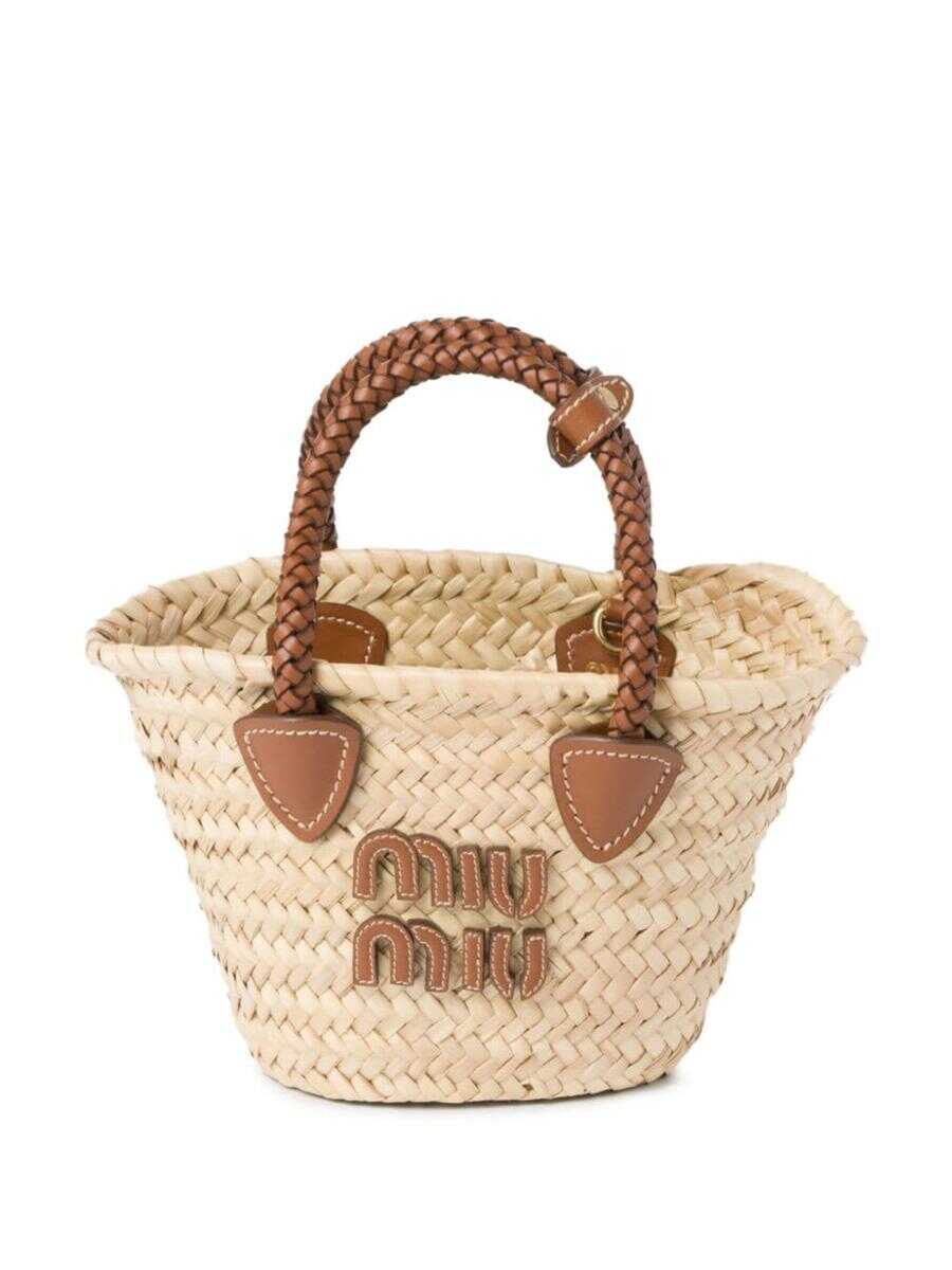 Miu Miu MIU MIU logo-appliqué woven tote bag NATURALE+COGNAC