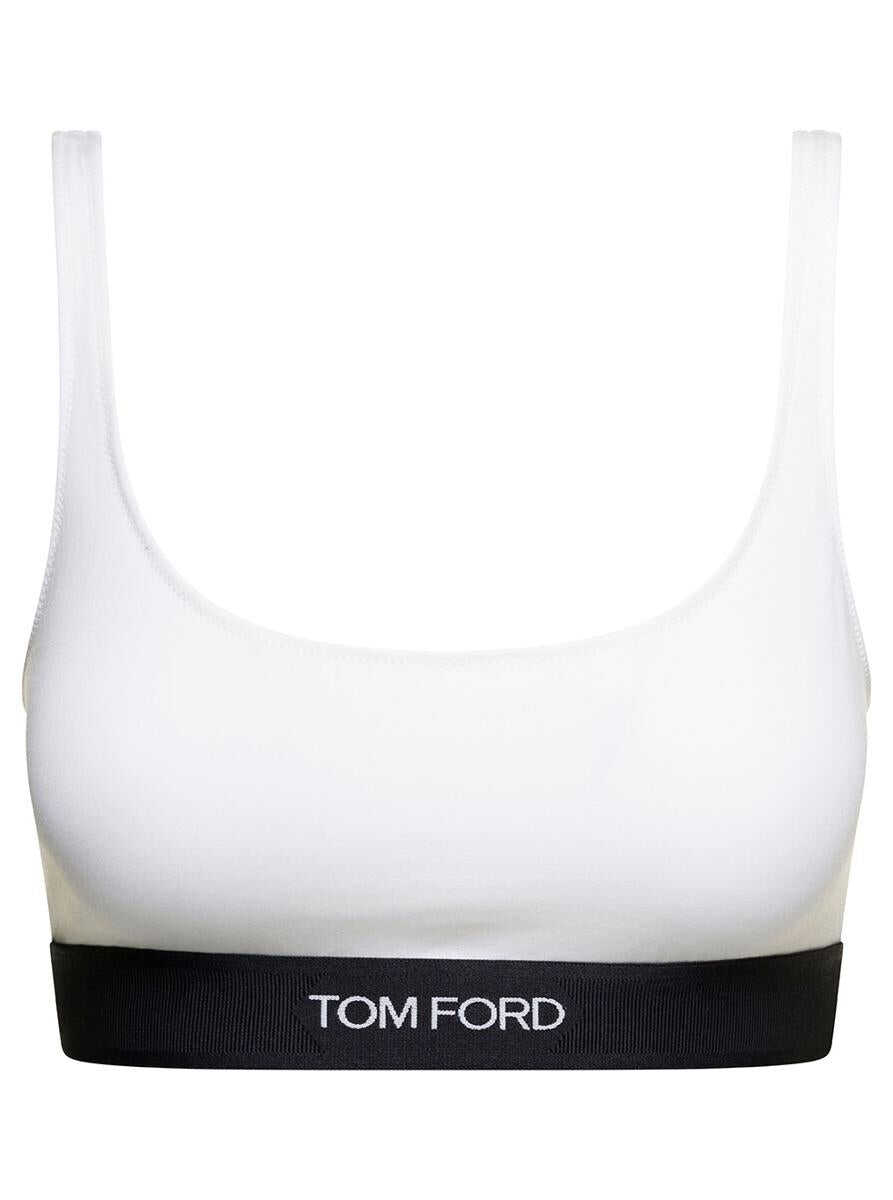 Tom Ford White and Black Bralette with Contrasting Logo Print in Stretch Modal Woman WHITE