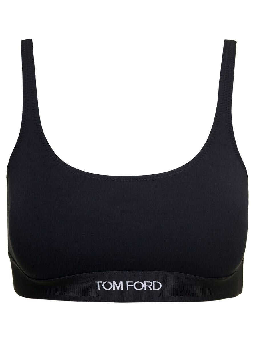 Tom Ford Black Bralette with Contrasting Logo Print in Stretch Modal Woman BLACK