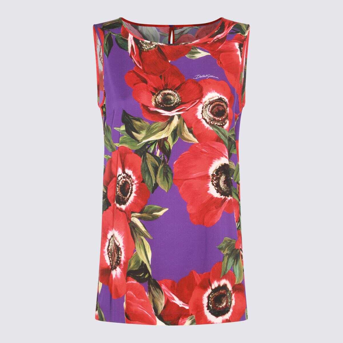 Dolce & Gabbana DOLCE & GABBANA MULTICOLOR SILK TOP ANEMONI