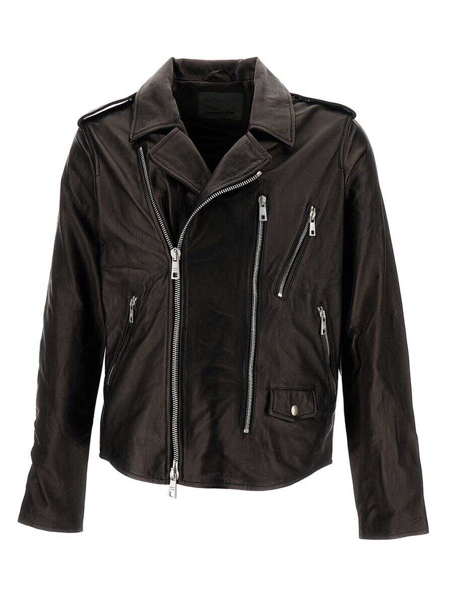 Giorgio Brato Black Zip-Up Biker Jacket in Smooth Leather Man BLACK