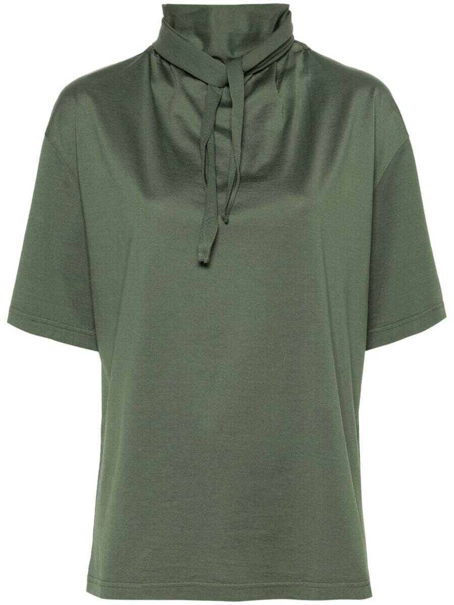 LEMAIRE LEMAIRE tie-fastening cotton T-shirt SMOKY GREEN