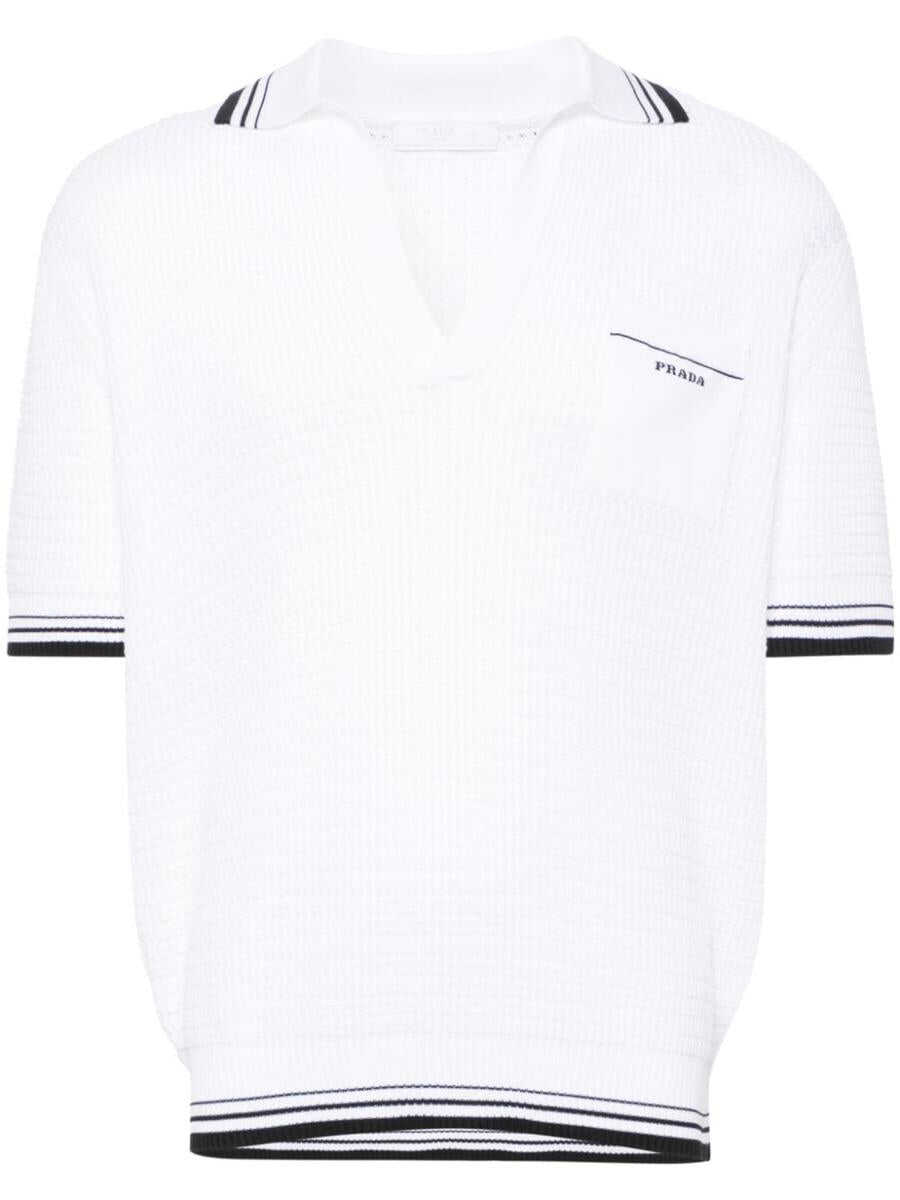 Prada PRADA logo-intarsia polo top BIANCO+NERO