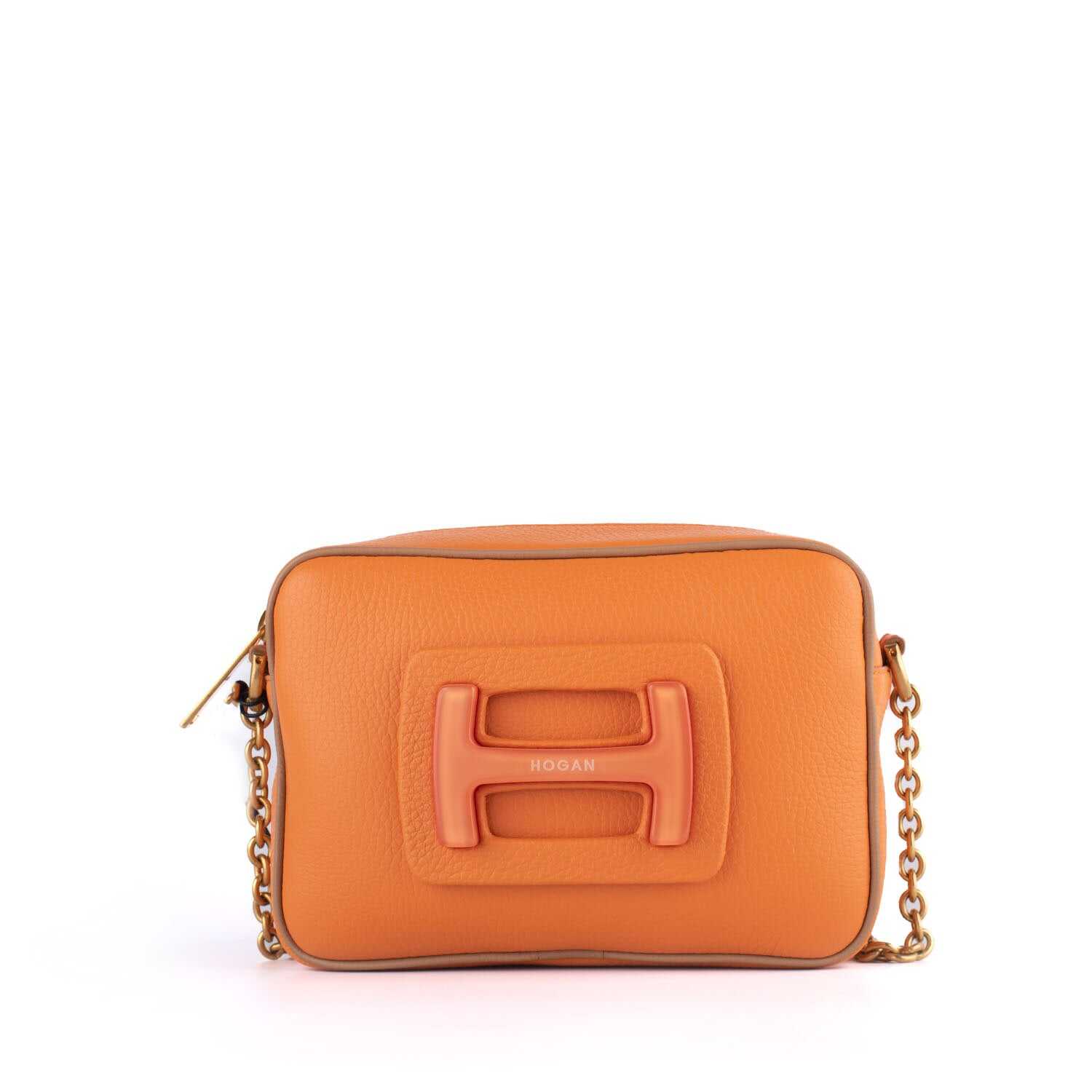 Hogan HOGAN Camera bag shoulder bag in orange grained leather ORANGE