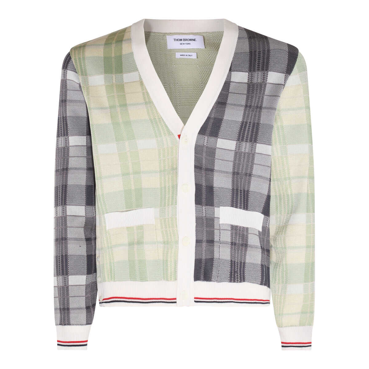 Thom Browne THOM BROWNE MULTICOLOUR CHECK COTTON PASTEL CARDIGAN RED