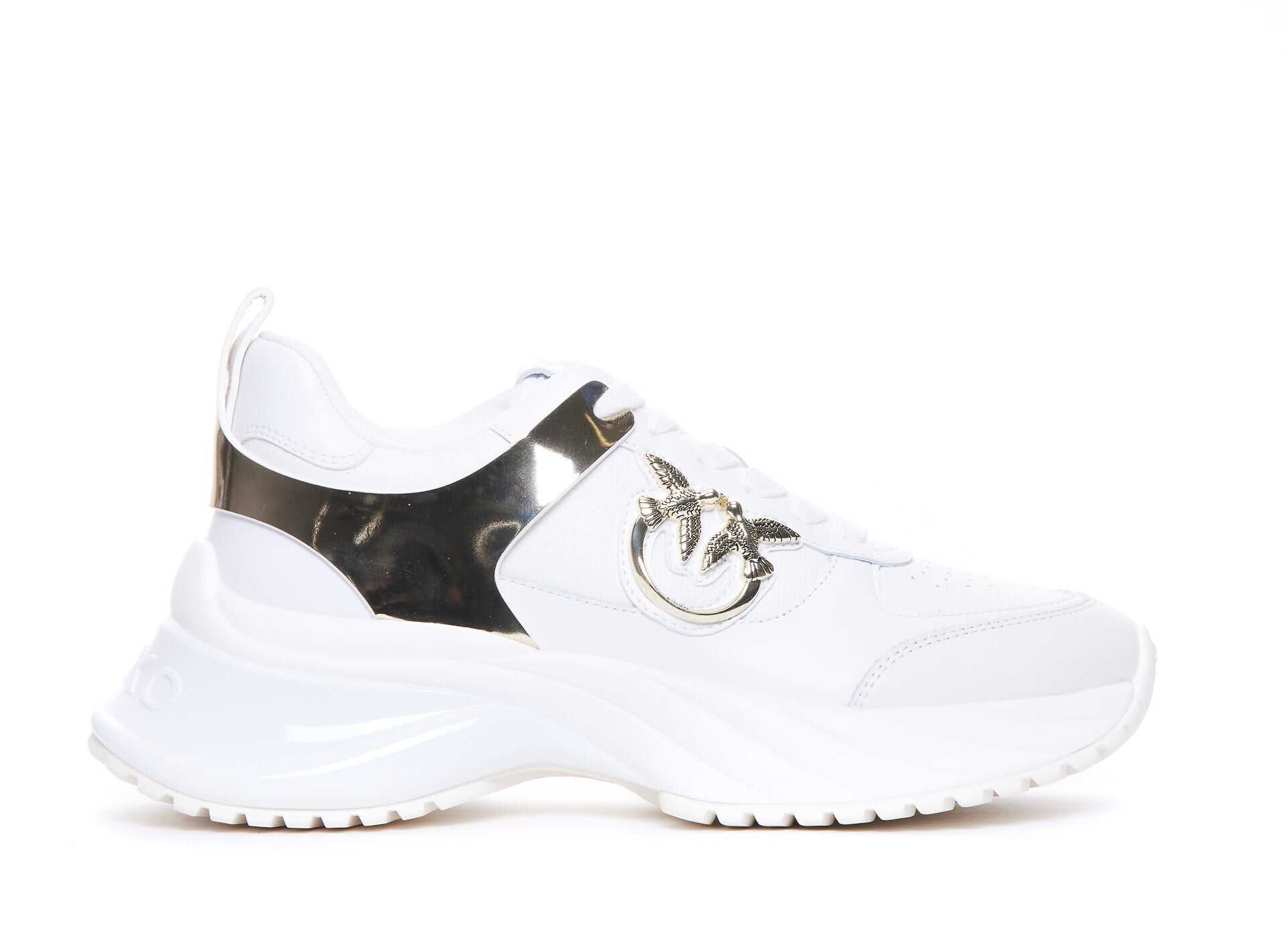 Pinko PINKO WHITE AND GOLD LEATHER ARIEL SNEAKERS WHITE