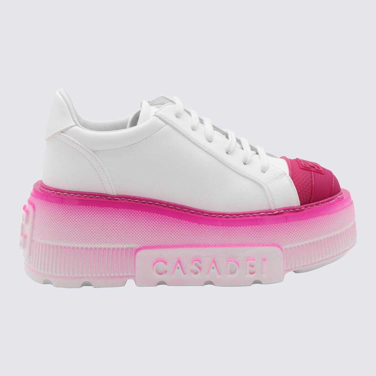 Casadei CASADEI WHITE AND PINK LEATHER SNEAKERS WHITE/FUCHSIA