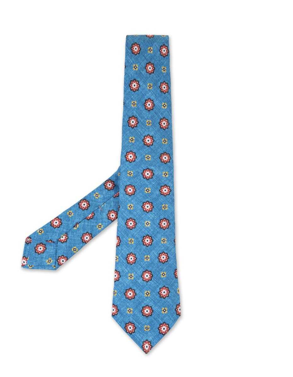 KITON KITON Light Tie With Flower Pattern BLUE